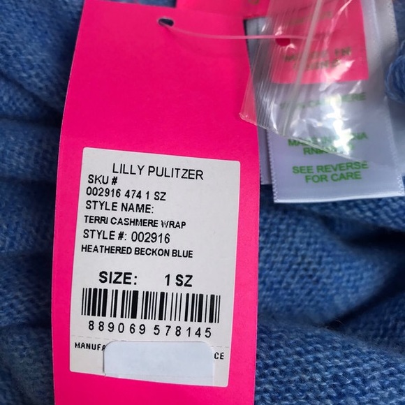 New! Lily Pulitzer Terri 100% Cashmere Blue Wrap - Picture 6 of 7
